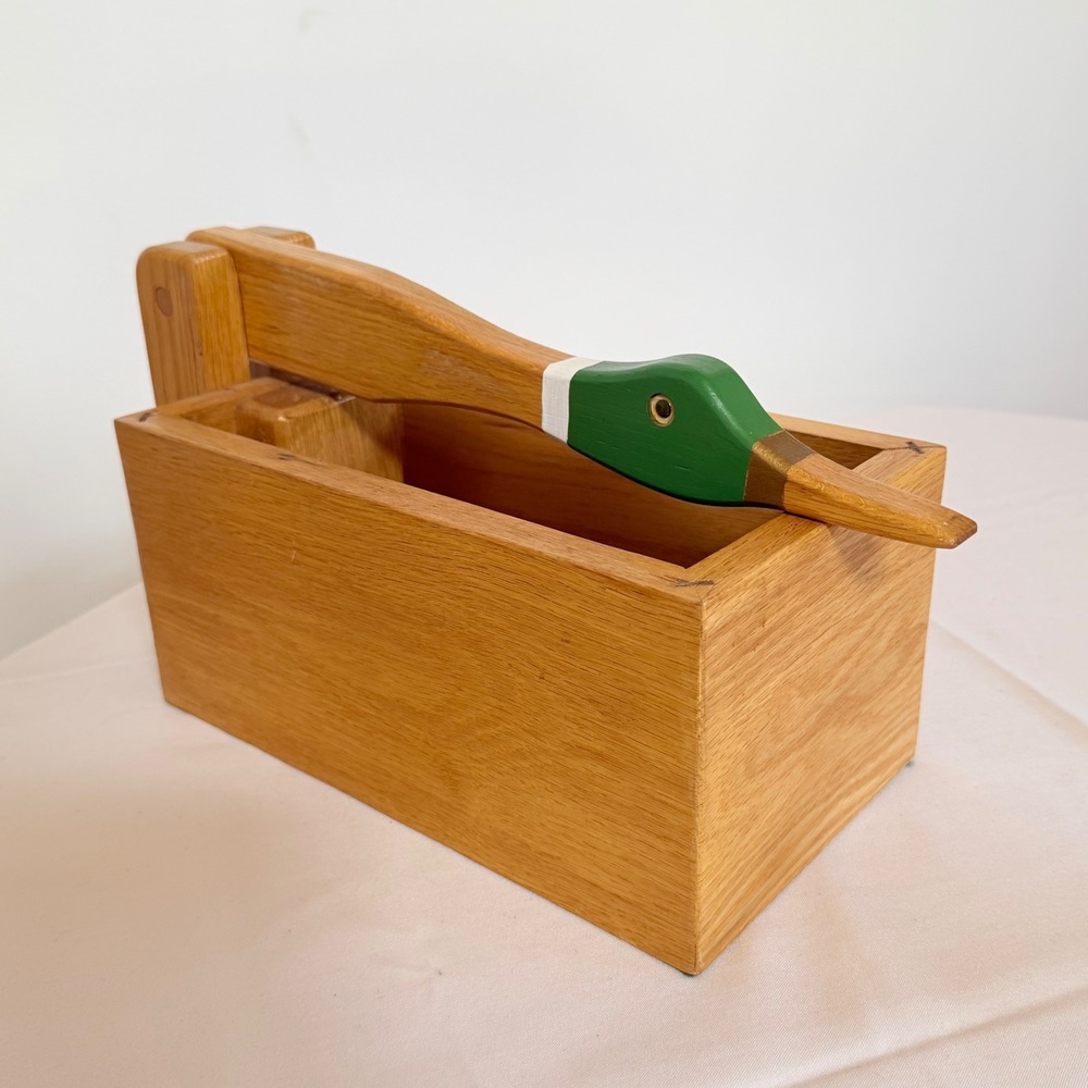 Vintage Wooden Mallard Duck Nutcracker Box Handcrafted Oak Cabin Decor Rustic